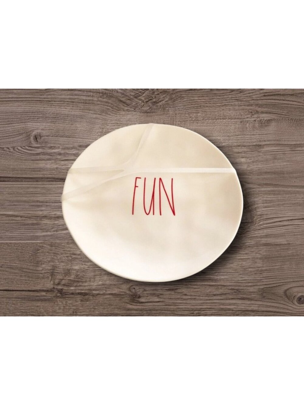 Rae Dunn Fun Plate Set of 4 8" Melamine Red Letters Long Line NEW